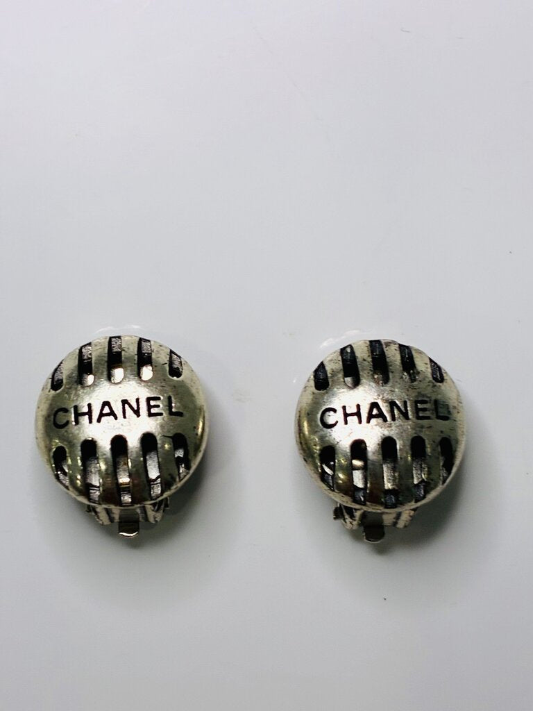 Vintage 1999 Striped Cage Ball Round Logo Clip On Earrings