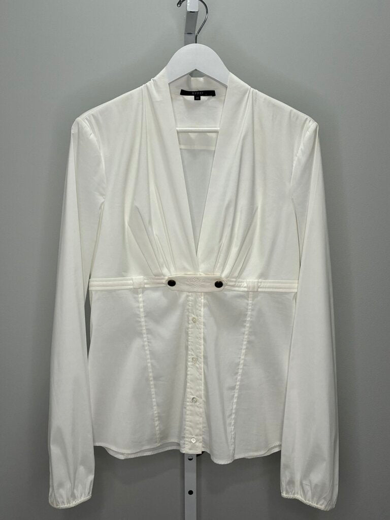 Vintage Cotton V-Neck Blouse with Buttoned Empire Waist