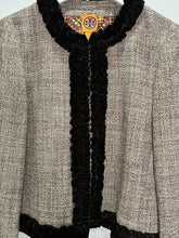 Load image into Gallery viewer, Tweed Velvet Trim Collarless Jacket
