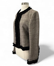 Load image into Gallery viewer, Tweed Velvet Trim Collarless Jacket
