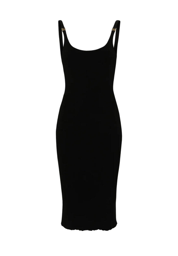 Ribbed Backless Metal Logo Midi Dress