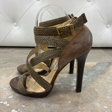 Load image into Gallery viewer, Raffia Strap Leather High Heels
