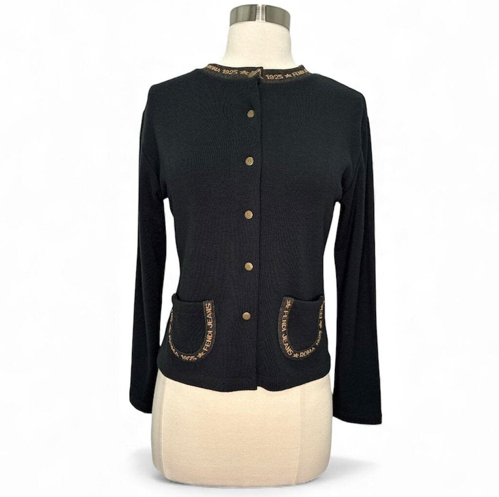 Wool Knit Logo Trim Cardigan