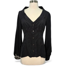 Load image into Gallery viewer, 2008 Crystal Embellished Cuff Silk Blouse

