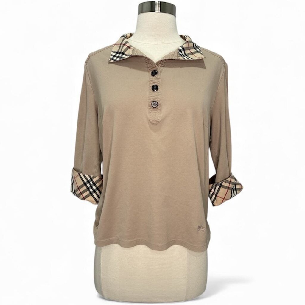 Stretch Cotton Check Trim Top