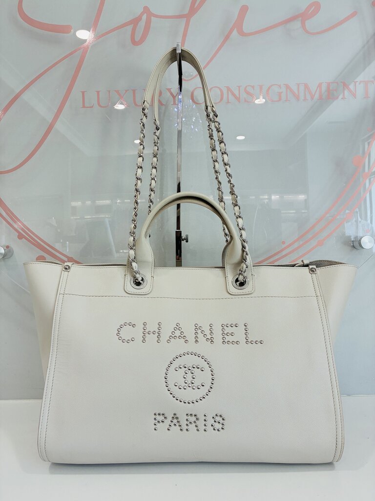 Deauville Studded Caviar Leather Tote Bag