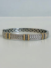 Load image into Gallery viewer, NWT 925 &amp; 14K Accent Diamond Triple Band Bangle
