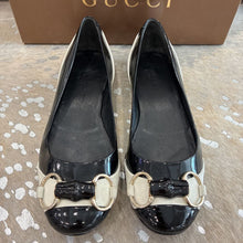 Load image into Gallery viewer, Patent Leather and Suede Bamboo Horsebit Ballet Flats

