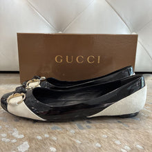 Load image into Gallery viewer, Patent Leather and Suede Bamboo Horsebit Ballet Flats
