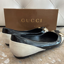 Load image into Gallery viewer, Patent Leather and Suede Bamboo Horsebit Ballet Flats
