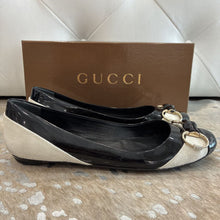 Load image into Gallery viewer, Patent Leather and Suede Bamboo Horsebit Ballet Flats
