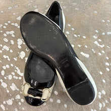 Load image into Gallery viewer, Patent Leather and Suede Bamboo Horsebit Ballet Flats
