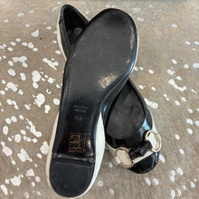 Load image into Gallery viewer, Patent Leather and Suede Bamboo Horsebit Ballet Flats
