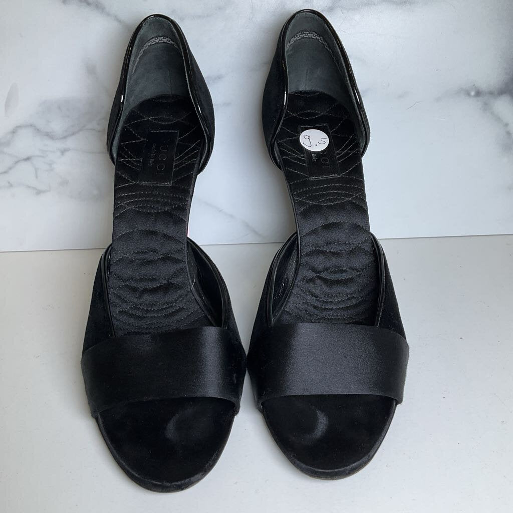 Black Velvet Satin Open Toe Stiletto Dorsay Sandals